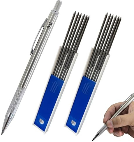 PMELCXD Matita Meccanica 3.0mm 2B - Corpo Metallico, Ergonomica, con Temperino Integrato, 12 Mine, Perfetta per Disegno e Scrittura