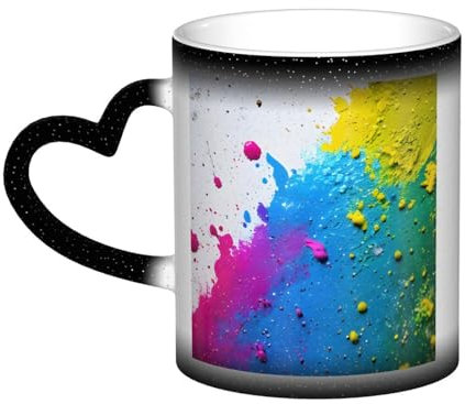 KOUUIP Paint Splatter Backdrop print Color Changing Mug,11 Ounce Ceramic Tea Cup Heat Sensitive Drinking Cup Coffee Mugs