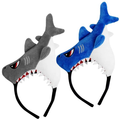 2 Stück Hai Kopfband Plush Hai Hut- Cute Tier Kopfbedeckung Plush-Meerestier Party Stirnband Neuheit Lustige Kappe, Tier Kopfband Hai Kostüm Kopfbedeckung Hai Party Hüte Für Männer Frauen (Blau)