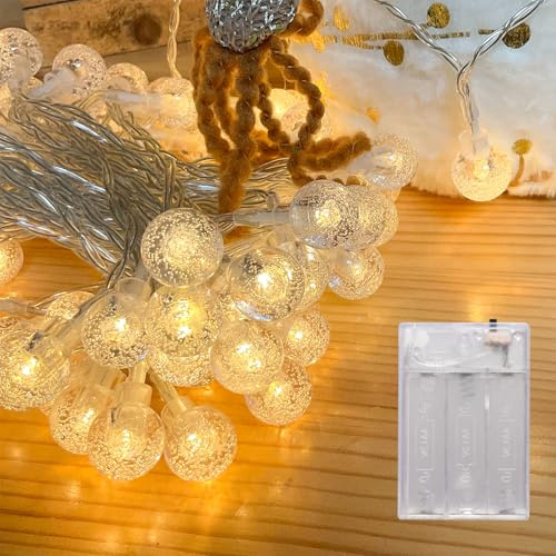 LEECOCO Lichterkette Kristallkugeln für Innen, 5M 50 LED, Batteriebetrieben mit AA-Batterien, Warmweiß, Ideal für Kinderzimmer, Weihnachten, Party, Garten und Balkon Dekoration (5m 50LEDs Warmweiß)
