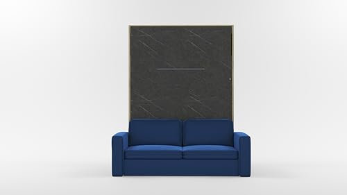 MAXIMAHOUSE Schrankbett Vertikal mit Sofa, Invento NOVA 140V mit Lattenrost aus Holz, Bett im Schrank 140x200 Erwachsene, Modern Concept und Design, Wandbett Klappbett (Eiche Charkiw/Stein+Blau)