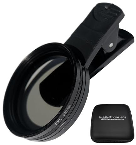 Tongdejing 52mm Clip-on CPL Phone Camera Lens Filter, Phone Lens Filter Kit, Universal CPL Filter Compatible with iPhoneSamsung/Android Smartphones