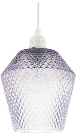 Modern and Compact Purple Lilac Glass Diamond Design Easy Fit Pendant Lamp Shade for Kitchen, Lounge, Dining Room etc | 17cm x 17cm by Happy Homewares