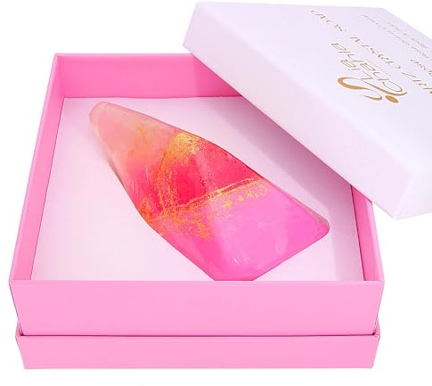 Lia Chahla London English Rose Crystal Soap Bar with Real Quartz Heart – Natural Vegan Soap with Essential Oils – Aromatherapy Skincare – Luxury Pamper Gift for Her (130 g, Rose Quartz)
