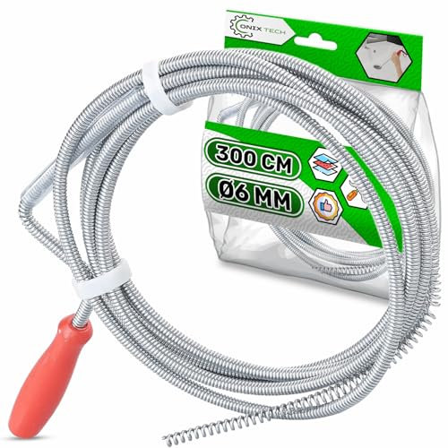 Sonda Sturatubi 300 cm Ø 6 mm per La Pulizia Meccanica di Tubi Fognari Idrici e di Drenaggio - Garanzia di 5 Anni - ONIX TECH