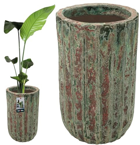 KOTARBAU® Blumenkübel hoch Outdoor & Indoor Keramik Grün Höhe 57 cm ⌀ 32 cm Pflanzkübel außen frostsicher Blumentopf gross draussen Übertöpfe für draußen Pflanzkübel innen groß