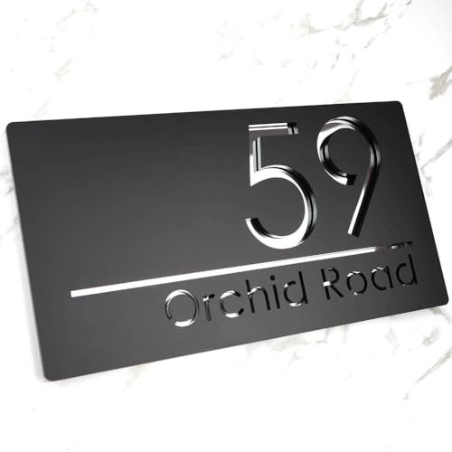 House Numbers Plaques,Door Number Plaques 11Inch Custom Modern House Door Number Sign Acrylic Outdoor Street Family Name Plates Black/Mirror Silver/Mirror Gold(Custom 2)