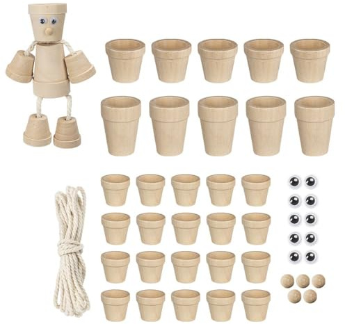 Ideen mit Herz Flower Pot Figures to Assemble | Craft Set for Miniature Figures Made of Wood | DIY Kit | Construction Kit for 5 Men with Floppy Legs