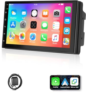 ESSGOO 4+64G Autoradio mit Wireless Carplay und Android Auto, 7 Zoll Doppel 2 Din HD Bildschirm Auto Radio Display mit Bluetooth, Voice Control Mirror Link GPS FM RDS SWC