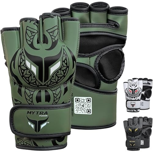 Gants MMA Hommes et Femmes — Conception de Paume Ouverte Respirante Gants Sparring MMA avec Support de Poignet pour Kickboxing, Muay Thai, Combat en Cage et Arts Martiaux (Vert Olive, L/XL)