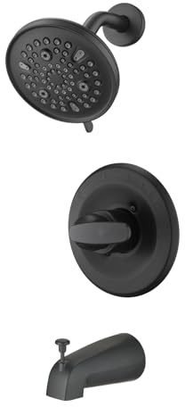 Replacement Bathtub Faucet Trim Kit for 1300/1400 Series, 9-Setting High Pressure 5.5 Round Rain Shower Head& Handle Set, Matte Black(Valve& Catridge Not Inclued)