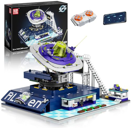Mould King 11024 Technik Ferngesteuert Weltraum UFO Schiff Bausteine Alien-Basis Klemmbausteine Sci-Fi Raumschiff Bauspielzeug Geschenk für Erwachsene(2053 Teile)