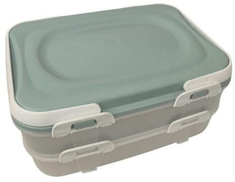 Sesua Aufbewahrungsbehälter Partycontainer 2 Etagen mit Tragegriffen Transportbox Lunchbox (petrol)