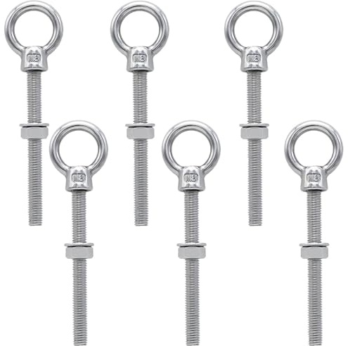 Lxoraziy 6 Piezas Tornillo con Argolla M8 x 80mm con Tuerca y Arandelas, 316 Acero Inoxidable Perno de Ojo de Anillo de Elevación Tornillos de Cáncamo Pernos de Argolla para Fijación y Suspensión