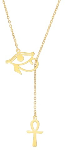 EUEAVAN Ankh kors Y halsband livets öga av Horus hänge kartong lång kedjeskydd afrikansk koptisk amulett antik egyptisk religiös smyckesgåva för kvinnor män, Medium, Rostfritt stål, Ingen ädelsten