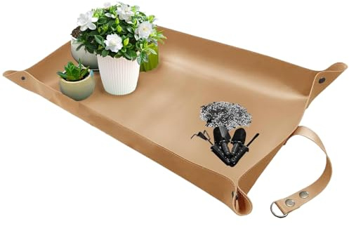 Hperu Pflanzen-Umtopfmatte, wasserdichte Leder-Pflanzen-Topfmatte, 43, 2 x 76, 2 cm, faltbar, tragbar, zum Umtopfen von Zimmerpflanzen, Khaki