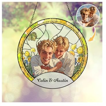 Personalised Stained Glass Sun Catcher Personalised Window Hanging Decor Ornament with Photo Text Gifts for Home Garden Memory Mom Grandma Pet Family