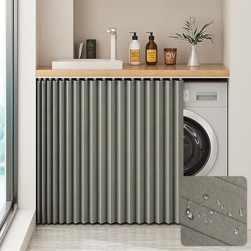 Schrankvorhang zum Schieben Selbstklebend, H140×W140 CM Grau Flächenvorhang Kurz zum Waschmaschine, Sonnenschutz, Staubdicht & Wasserdicht, Schrank Vorhang für Küchenschränke, Offene Kleiderschränke