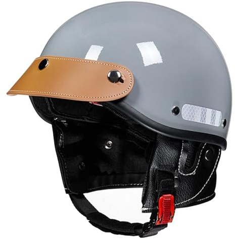 Casco Mezzo Retrò Scooter Caschi Jet E Demi-Jet Vintage Caschi Cromwell DOTECE Certificato Aperto Casco Scodella Tesa In Pelle Staccabile Unisex Fibbia A Sgancio Rapido D,58-62CM