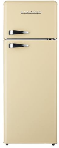 WOLKENSTEIN Retro Kühl-Gefrier-Kombination GK212.4RT SC211 Liter | Nostalgie Design Kühlschrank | 39 Liter 4 Sterne Gefrierfach | Nur 41 dB | LED-Beleuchtung | Silber Applikationen | Freistehend