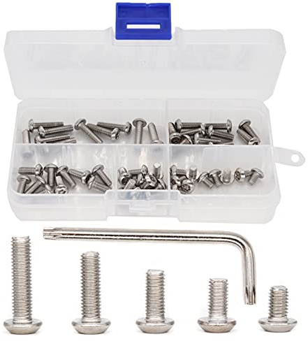 binifiMux 50pcs M5-0.8mm Button Head Torx Security Screws Assortment Kit w T25 Wrench, Stainless Steel, M5x8mm/ 10mm/ 12mm/ 16mm/ 20mm, Tamper Proof Screws