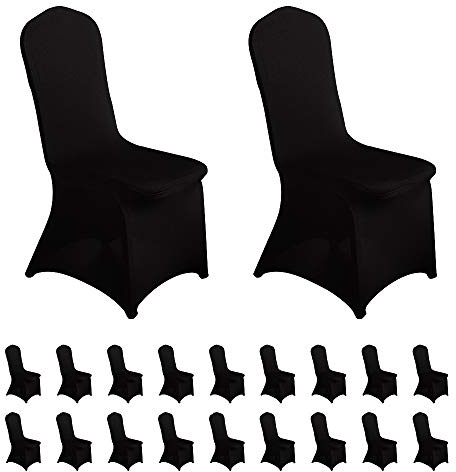 LZY 20pcs Spandex Chair Cover Stretch Slipcovers for Wedding Party, Dining Banquet Chair Decoration Covers (Black, 20)