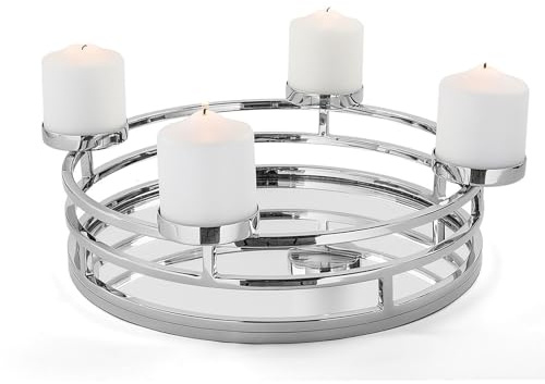 Fink 4-flammiger Kerzenhalter Ø 38 cm für Stumpenkerzen runder Kerzenkranz mit Spiegelglas