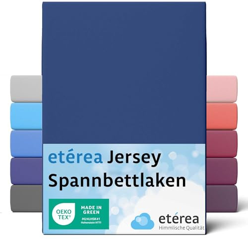etérea Jersey Spannbettlaken 90x200cm - 100x200cm Marine bis 25 cm Höhe - 100% Baumwolle Spannbetttuch Oekotex - Bed Sheets Leintuch Bettbezug - Bettlaken 90x200 cm - 100x200 cm - Blau