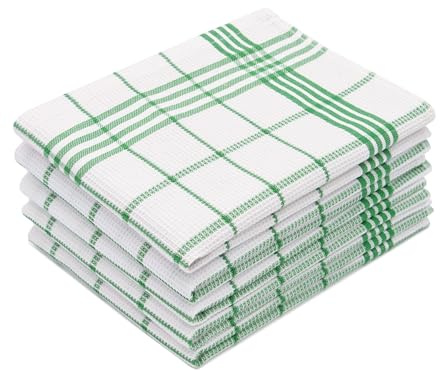 ZOLLNER 5er Set Geschirrtücher mit Waffelmuster - Baumwolle in 50x70 cm - saugstarke und langlebige Küchentücher - waschbar bis 60°C – in weiß-grün kariert - Oeko Tex® Zertifiziert