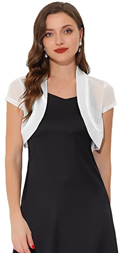 Allegra K Women's Satin Mesh Cap Sleeve Dressy Casual Bolero Shrugs for Evening Dresses X-Small White