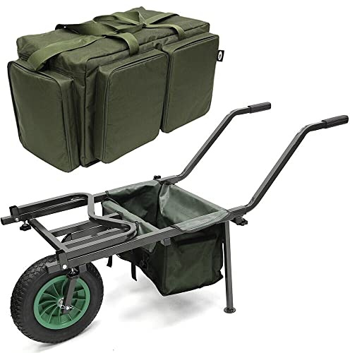Carp Fishing Barrow Adjustable Body Big Wheel with Built In Tackle Bag & Carryall Bag