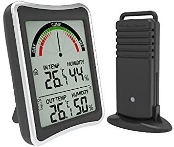 Samnuerly Termometro da Interno/Esterno Termometro Wireless LCD a Grande Schermo Igrometro Termometro elettronico remoto a Due canali