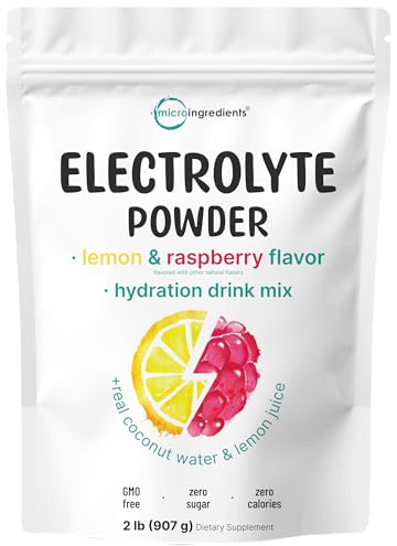 Micro Ingredients Electrolyte Powder, 2 lbs (139 Servings) | Lemon Raspberry Flavor | High Potassium (1,000mg) + Coconut Water & Real Lemon Juice | No Sugar, Keto Friendly | Non-GMO