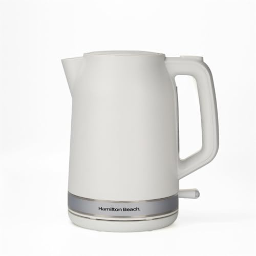 Hamilton Beach Ella Electric Kettle, 1.7L, Boil Dry Protection, Auto Shut Off, Detachable Filter, Lift & Grip Handle, Push Button Lid, Water Level Window, UK Strix Technology - HBK3045MW, Matte White