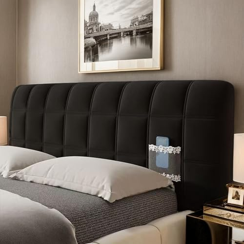 HEADBOARD Copri Testata Letto Matrimoniale/Singolo Imbottito, Fodera Elastica Protettiva Antipolvere, Copertura Decorativa A Tinta Unita Per Camera Da Letto,Nero,190cm