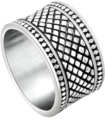Jpltlvy Anello largo in acciaio al titanio, stile retrò, motivo a scacchi, stile industriale, accessorio per pollice da uomo, 10