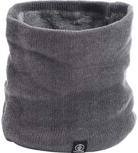 Fjquamitix Neck Warmer for Men Women Thick Fleece Thermal Snood for Men Winter Neck Gaiter Knitted Circle Scarf for Outdoor Sports Cycling Skiing Motorcycle (Dark Grey)