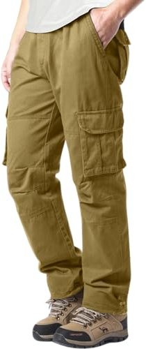 YAOHUOLE Cargo Trousers for Men UK Combat Work Pants Baggy Cargo Joggers Trousers Military Cargos Pants Multipack Khaki L