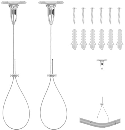 Kit 2 Supports de Tringle à Vêtements pour Plafond, 150 cm Réglables Supports de Tringle à Rideaux Plafond Tubes Penderie pour Barres Courbes Droites en Forme L ou U