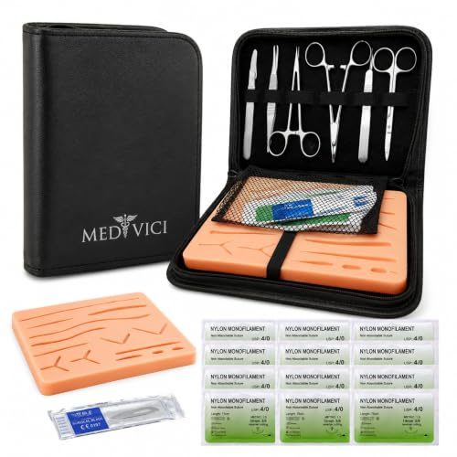 Chirurgisches Nahtset in Schwarz – Nähset Medizin für Nahttraining & Medizinstudium | Suture Practice Kit | Nahtset Übung Medizin mit 3-Schichten-Nahtpad, 12 Fäden & Premium Case | Medi Vici | Von Medizinstudenten in Deutschland konzipiert