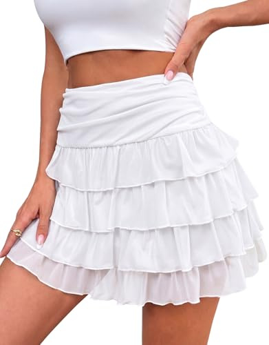 Adigaber Mini Falda de Mujer Cintura Elástica Falda de Tul en Capas con Pantalón Corto