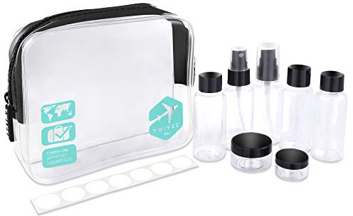 TWIVEE - Transparenter Kulturbeutel mit Reiseflaschenset - 1 Liter - Transparent-Türkis - Unisex
