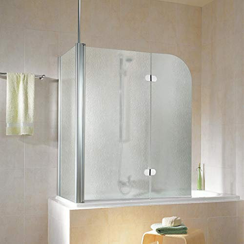 Schulte D81102 41 54 32 5 Duschabtrennung mit Seitenwand Garant für Badewanne, 6 mm Sicherheitsglas Bella Chinchilla-Fell-Struktur, 117 x 140 x 75 cm, chromoptik, Montage links