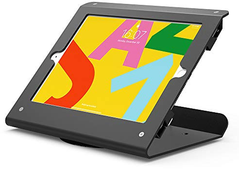 Beelta Retail Tablet Holder for 10.2 inch iPad 7th-9th Gen, Business POS Kiosk Stand, Anti-Theft, 360° Swivel Base, Metal, Black