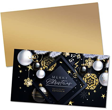 GESCHENKGUTSCHEINcom by POS-HAUER. Gutschein-Set. 25x Gutschein + Kuvert. Für Weihnachten, blanko zum selber Ausfüllen für Firmen.