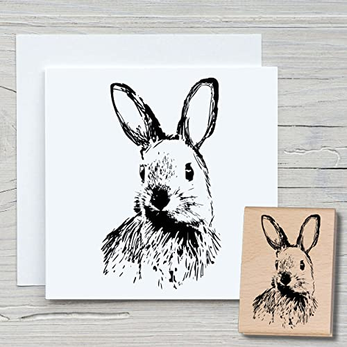 NEWSTAMPS Stempel Karl der Hase Motivstempel groß aus Holz & Gummi zum Karten basteln, Holzstempel, Ostern, Osterkarte, Osterhase, Scrapbook, Textilstempel, Deko, Kinder