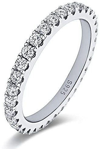 Bo.Dream 2.2mm Round Cubic Zirconia CZ Wedding Full Eternity Band Rings Sterling Silver Size 5