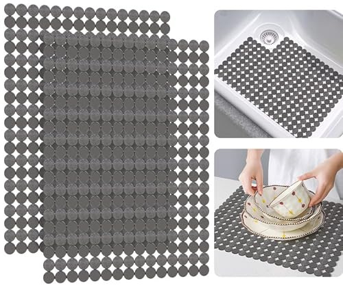 Bligli 2-Pack Kitchen Sink Mat: PVC Adjustable Sink Protector | Sink liner Pad | Dish Drying Mats, Easy to Clean & DIY Cut | 15.7 x 11.8 inch (Grey)