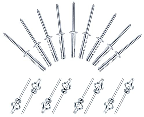 Jersvimc 3/16 x 1 Trifold Exploding Pop Rivets, Solid Aluminum Tri Grip Rivets Bulb Style Rivets Large Flange Rivets Big Headed Rivets for Kayak Marine Boat - 50Pcs