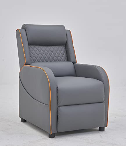 Home Detail Nova Recliner Gaming Chair, Grey With Orange Trim | Footrest, Headrest, Reclining Function, Chair Side Pockets